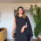 SINGLE SHOULDER CAPE DETAILED LACE TRIMMED MINI DRESS - BLACK