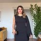 SINGLE SHOULDER CAPE DETAILED LACE TRIMMED MINI DRESS - BLACK