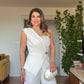 ASYMMETRIC ONE-SHOULDER BLAZER COLLAR WIDE-LEG SUIT - WHITE
