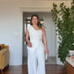 ASYMMETRIC ONE-SHOULDER BLAZER COLLAR WIDE-LEG SUIT - WHITE