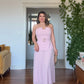 V-NECK BELTED PLEATED MAXI DRESS - PINK