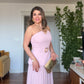 V-NECK BELTED PLEATED MAXI DRESS - PINK