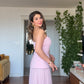 V-NECK BELTED PLEATED MAXI DRESS - PINK