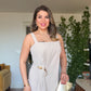 ELEGANT BROOCH DETAIL WIDE LEG JUMPSUIT - BEIGE