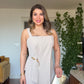ELEGANT BROOCH DETAIL WIDE LEG JUMPSUIT - BEIGE