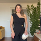 ASYMMETRIC ONE-SHOULDER BLAZER COLLAR WIDE-LEG SUIT - BLACK