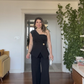 ASYMMETRIC ONE-SHOULDER BLAZER COLLAR WIDE-LEG SUIT - BLACK