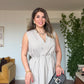 V-NECK CROSSOVER WAISTED SLEEVELESS MAXI DRESS - STONE