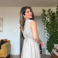 V-NECK CROSSOVER WAISTED SLEEVELESS MAXI DRESS - STONE