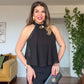 GOLD ACCESSORY DETAILED HALTER NECK JUMPSUIT - BLACK