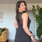 WAIST BUCKLE DETAIL BACK MESH PANEL MAXI EVENING DRESS - BLACK