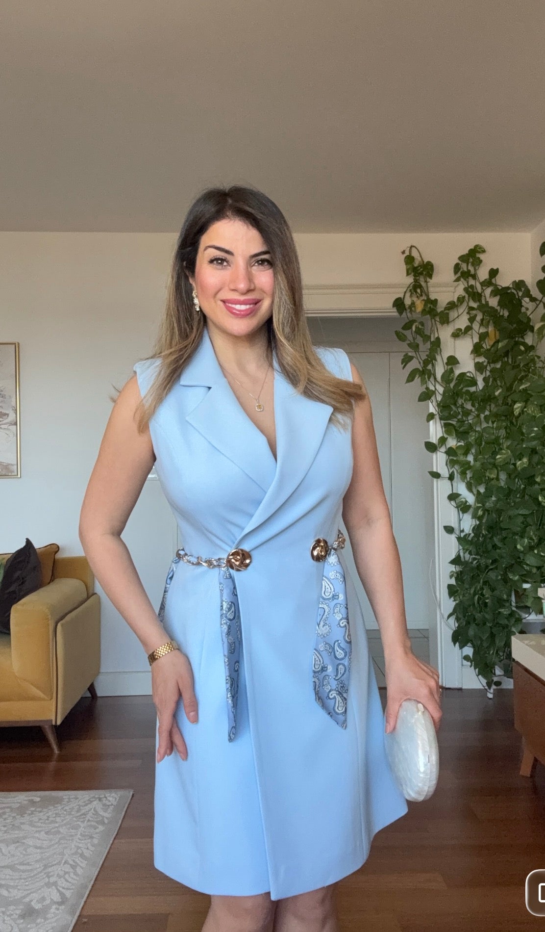 SLEEVELESS BLAZER DRESS - BABY BLUE