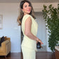 ASYMMETRIC ONE-SHOULDER BLAZER COLLAR WIDE-LEG SUIT - YELLOW