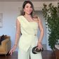 ASYMMETRIC ONE-SHOULDER BLAZER COLLAR WIDE-LEG SUIT - YELLOW