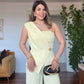 ASYMMETRIC ONE-SHOULDER BLAZER COLLAR WIDE-LEG SUIT - YELLOW