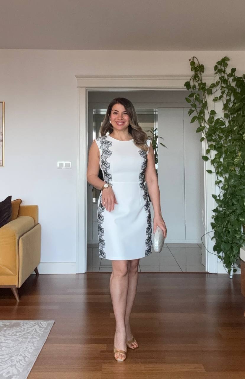 MIDI DRESS WITH LACE DETAIL – WHITE