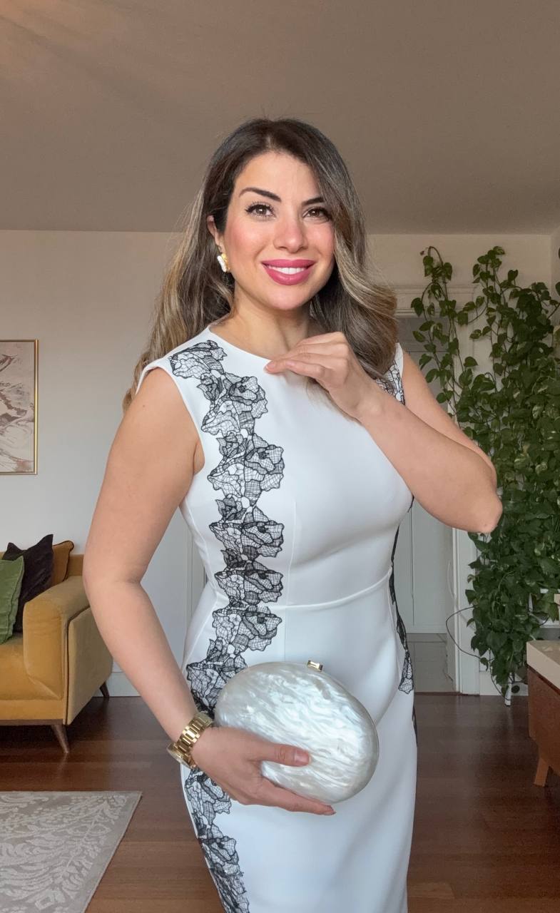 MIDI DRESS WITH LACE DETAIL – WHITE