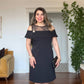 LACE-DETAIL OFF-THE-SHOULDER MIDI DRESS - BLACK