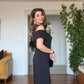 LACE-DETAIL OFF-THE-SHOULDER MIDI DRESS - BLACK