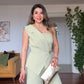 ASYMMETRIC ONE-SHOULDER BLAZER COLLAR WIDE-LEG SUIT - GREEN