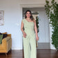 ASYMMETRIC ONE-SHOULDER BLAZER COLLAR WIDE-LEG SUIT - GREEN