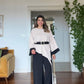 ASYMMETRICAL CUT BELTED TWO-PIECE SET - BEIGE/BLACK