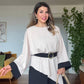 ASYMMETRICAL CUT BELTED TWO-PIECE SET - BEIGE/BLACK