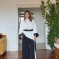 ASYMMETRICAL CUT BELTED TWO-PIECE SET - BLACK/ECRU