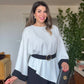 ASYMMETRICAL CUT BELTED TWO-PIECE SET - BLACK/ECRU