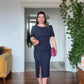 SHORT SLEEVE LACE DETAIL MIDI DRESS – NAVY BLUE