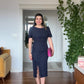 SHORT SLEEVE LACE DETAIL MIDI DRESS – NAVY BLUE