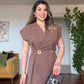 GOLD DETAIL DOUBLE-BREASTED SLEEVELESS BLACK DRESS - BROWN