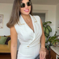 STONE DETAIL NECK JUMPSUIT - WHİTE
