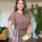 CHIFFON DETAILED MIDI DRESS WITH BELT ACCESSORY - BROWN