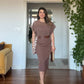 CHIFFON DETAILED MIDI DRESS WITH BELT ACCESSORY - BROWN