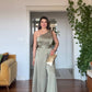 ONE-SHOULDER CHAIN DETAIL SATIN JUMPSUIT - MINT