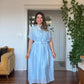 LINEN-LOOK SHIRT COLLAR LINED MIDI DRESS WITH BRAIDED BELT DETAIL - BABY BLUE