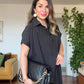 LINEN-LOOK SHIRT COLLAR LINED MIDI DRESS WITH BRAIDED BELT DETAIL - BLACK