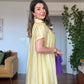 LINEN-LOOK SHIRT COLLAR LINED MIDI DRESS WITH BRAIDED BELT DETAIL - YELLOW