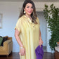 LINEN-LOOK SHIRT COLLAR LINED MIDI DRESS WITH BRAIDED BELT DETAIL - YELLOW