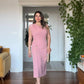 GOLD BUTTON DETAIL DRAPED MIDI DRESS - POWDER PINK
