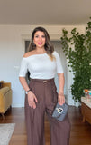 ONE-SHOULDER WIDE-LEG JUMPSUIT - BROWN