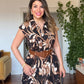 FLORAL PATTERNED BELTED MAXI DRESS - BLACK