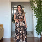 FLORAL PATTERNED BELTED MAXI DRESS - BLACK