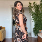 FLORAL PATTERNED BELTED MAXI DRESS - BLACK