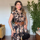FLORAL PATTERNED BELTED MAXI DRESS - BLACK