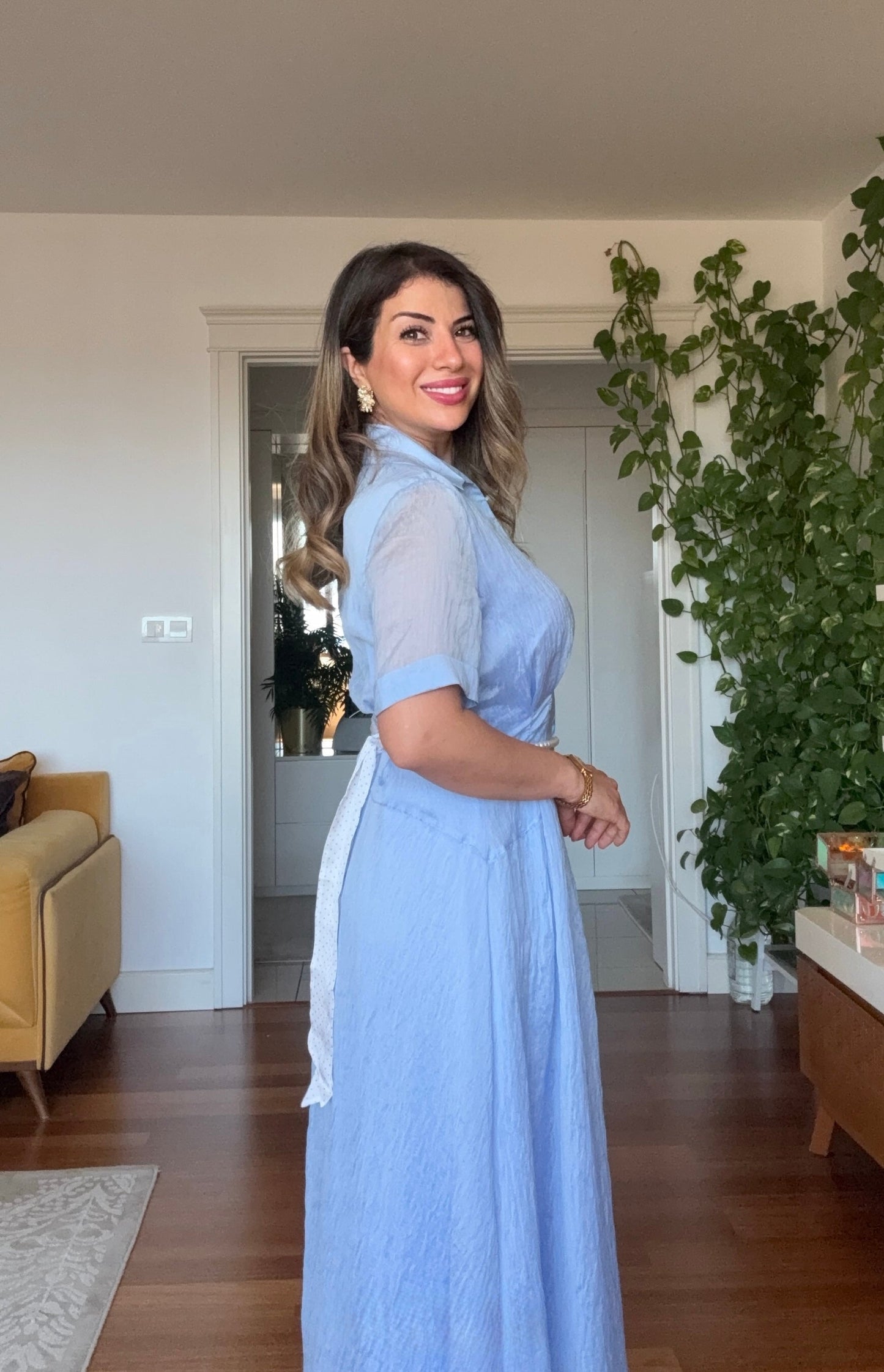 PRINCESS MODEL SHIMMERY SHIRT DRESS - BABY BLUE