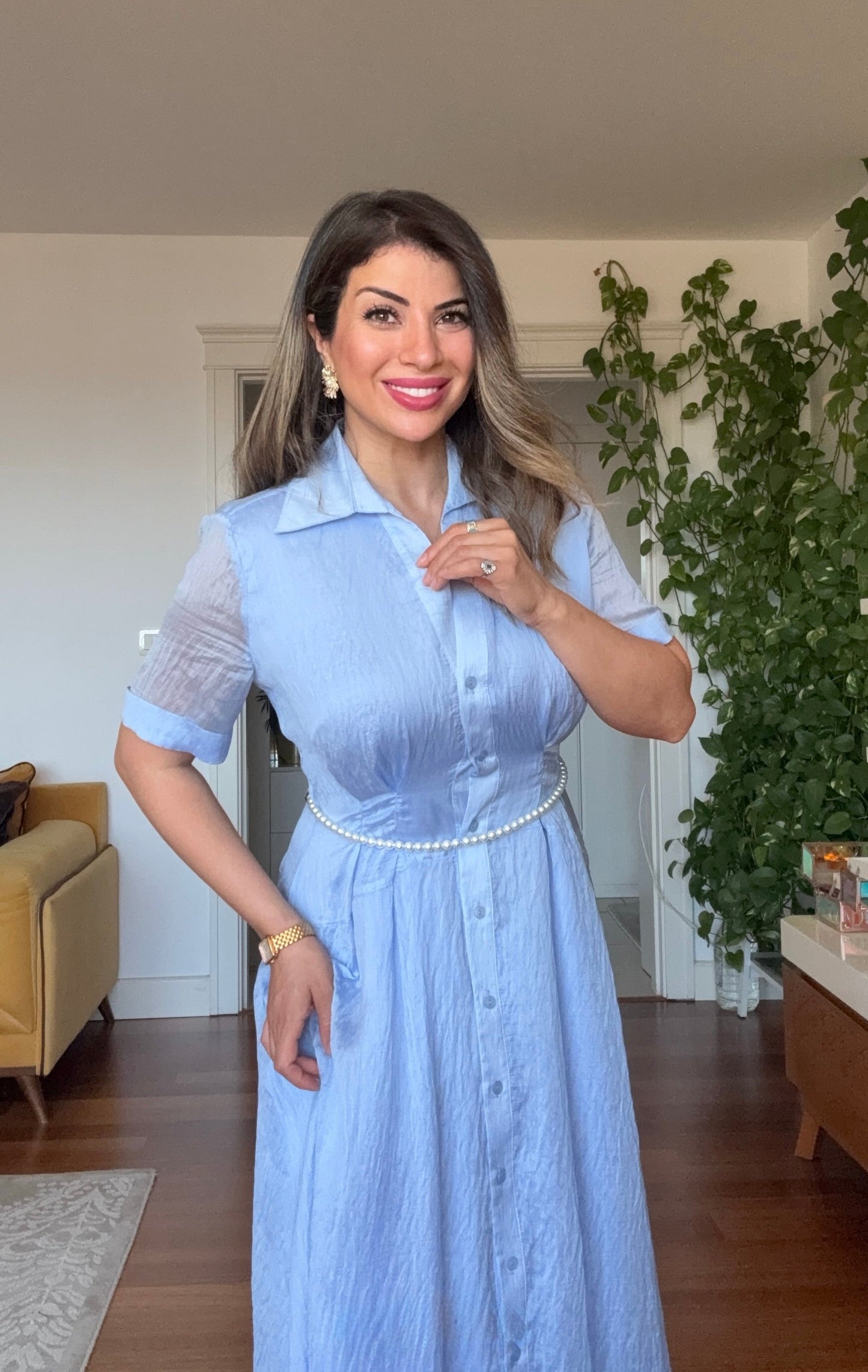 PRINCESS MODEL SHIMMERY SHIRT DRESS - BABY BLUE