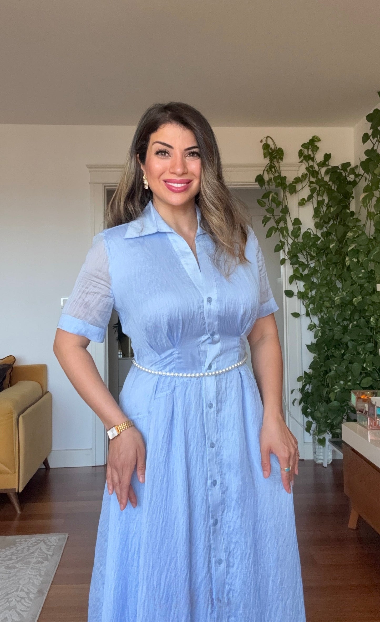 PRINCESS MODEL SHIMMERY SHIRT DRESS - BABY BLUE