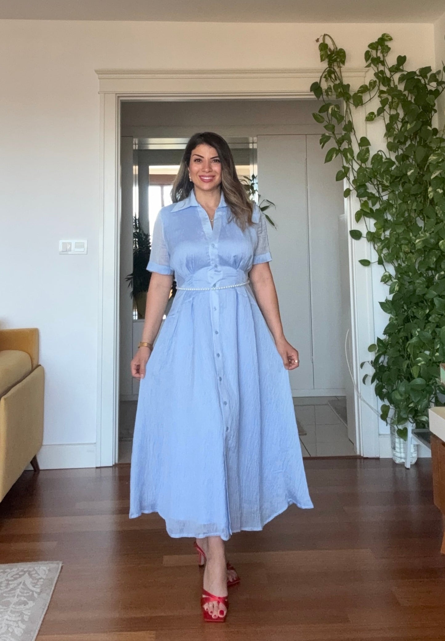 PRINCESS MODEL SHIMMERY SHIRT DRESS - BABY BLUE